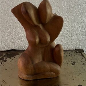 Abstract Elegant Wooden Art Sculpture - Natural Brown Wood